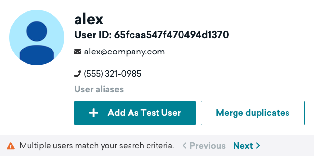 One of the duplicate user's profiles.