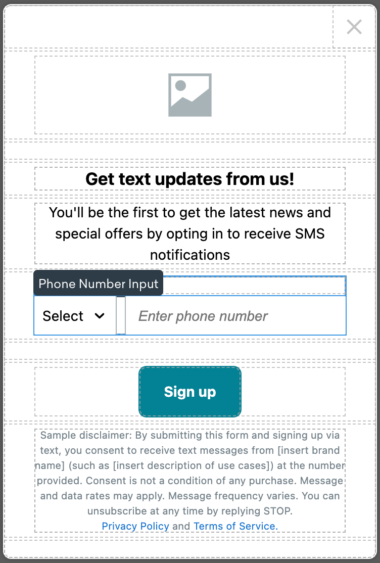 Preview area when creating a sign-up form with the phone number input component selected.