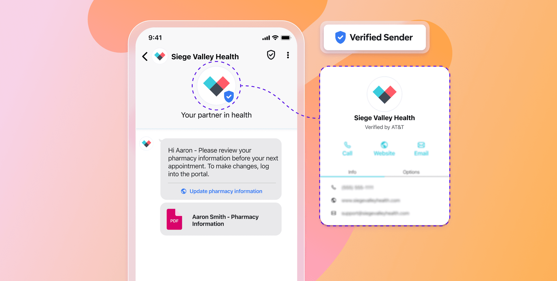 a phone screen shows a message from siege valley health