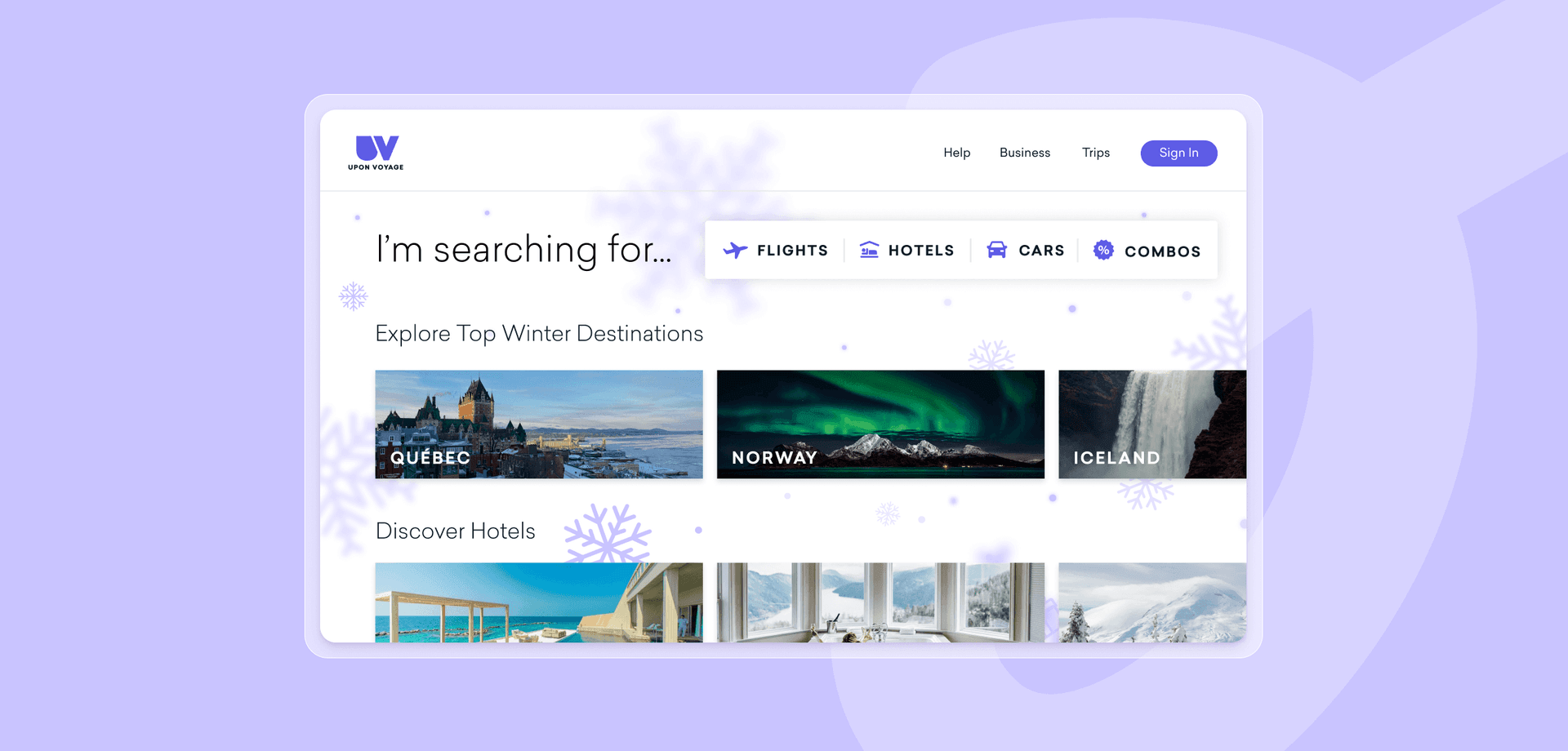 a web page that says i 'm searching for explore top winter destinations
