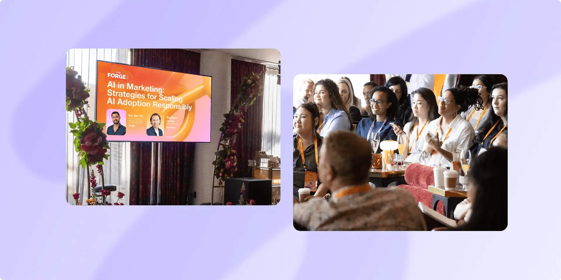 a group of people sitting in front of a screen that says " ai in marketing "