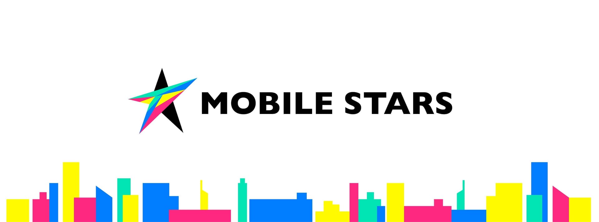 the logo for mobile stars is a colorful star with a city skyline in the background .