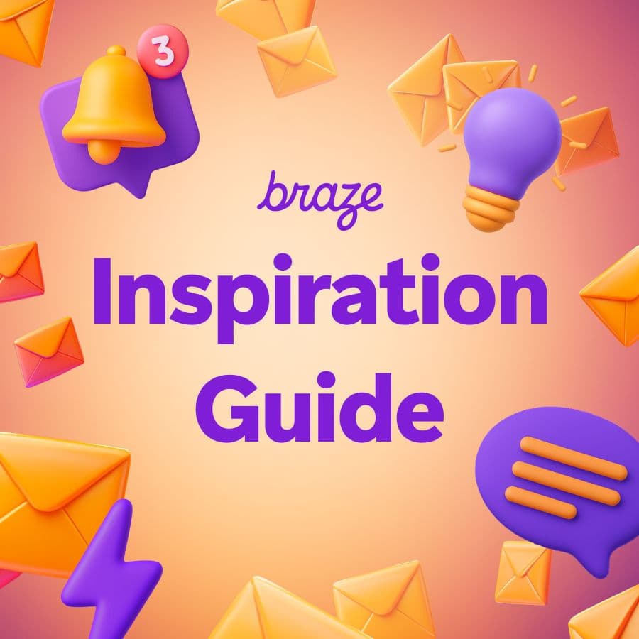 a poster for braze inspiration guide with envelopes , a lightning bolt , and a bell