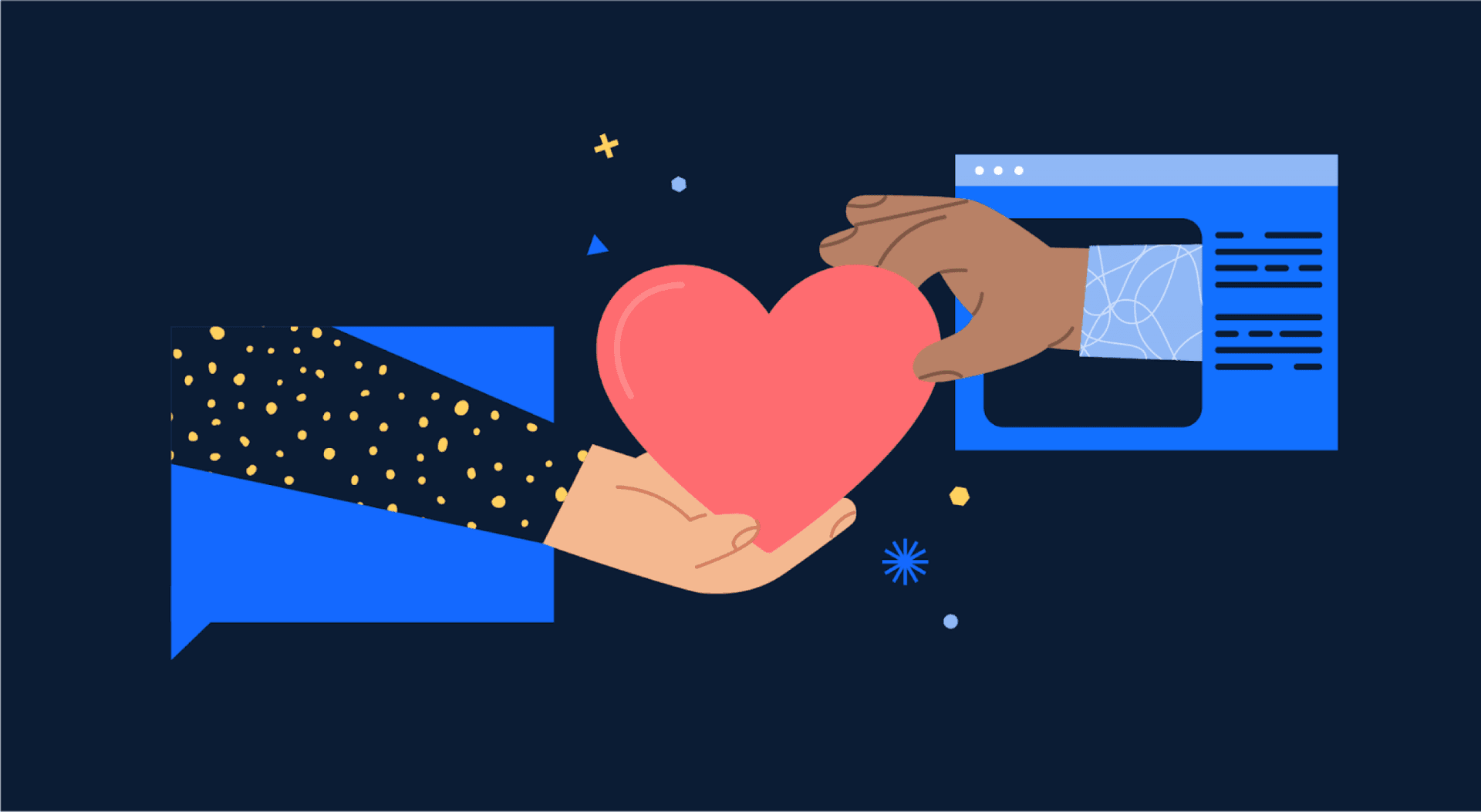 an illustration of two hands holding a red heart