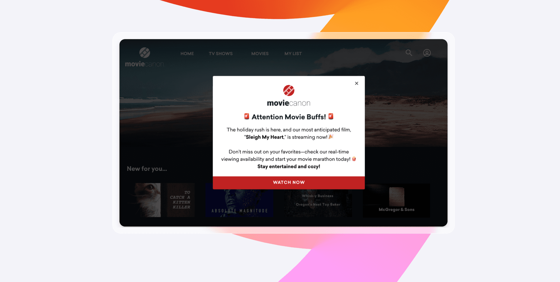 a computer screen shows a movie buffet advertisement