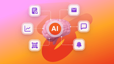 an illustration of a brain surrounded by icons including an email and a speech bubble
