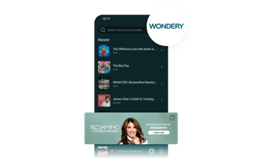 a screenshot of a wondery app on a phone