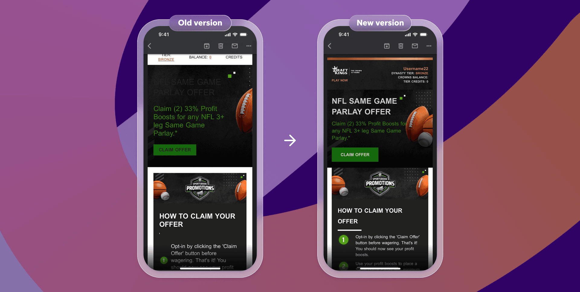 an old version and a new version of an nfl same game parlay offer