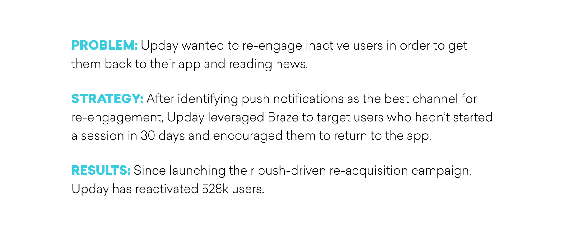 a case study with a problem, strategy, and results