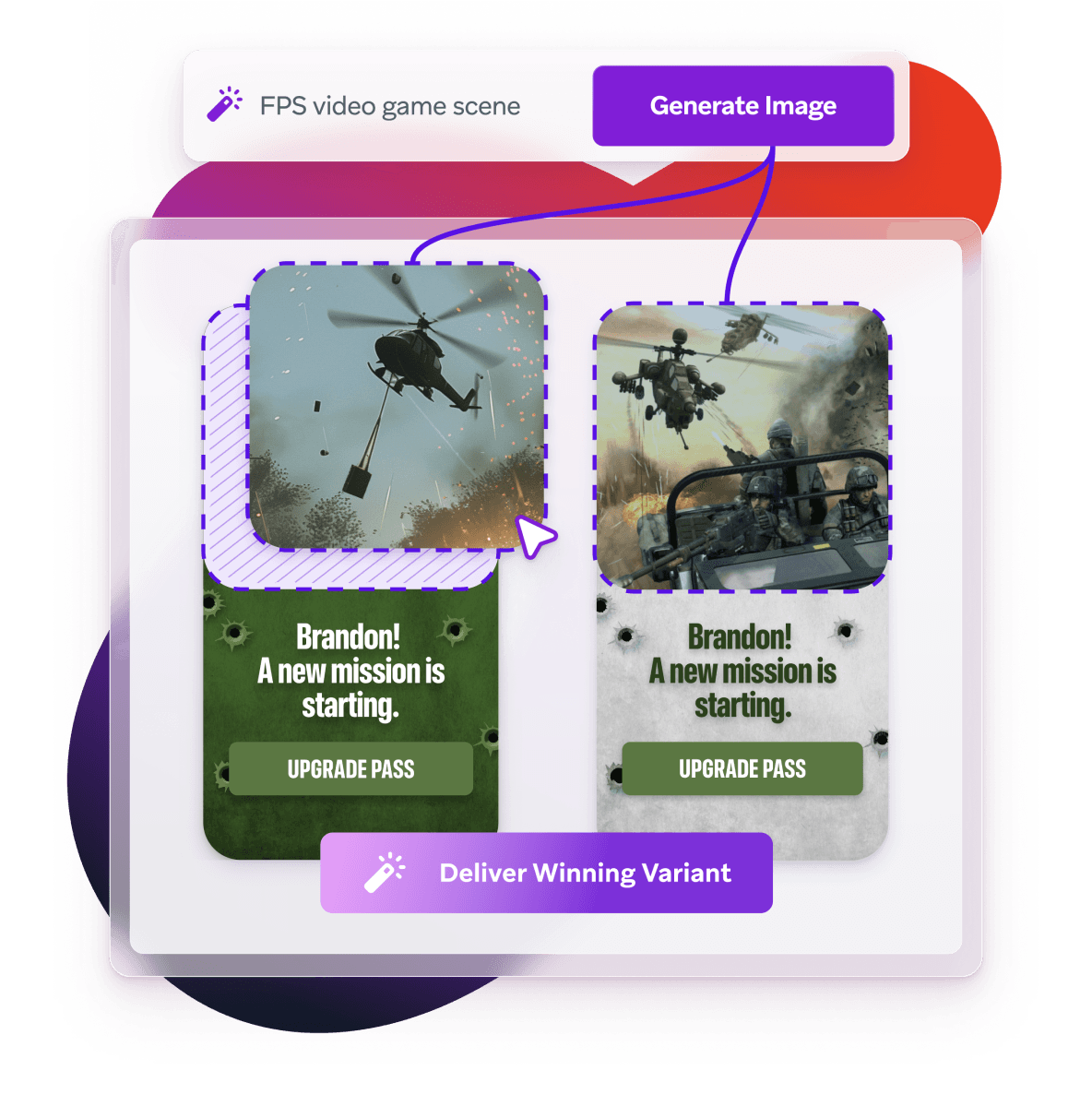 a screenshot of a video game scene that says brandon a new mission is starting upgrade pass deliver winning variant