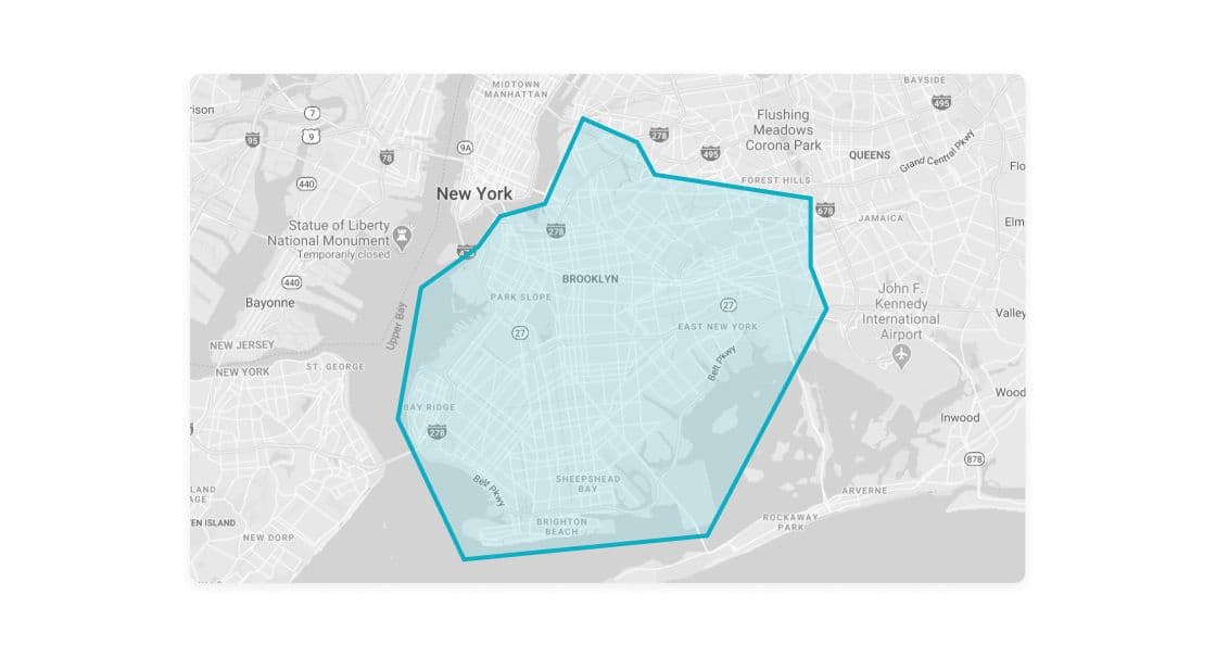 a map of new york city with a blue circle around it .