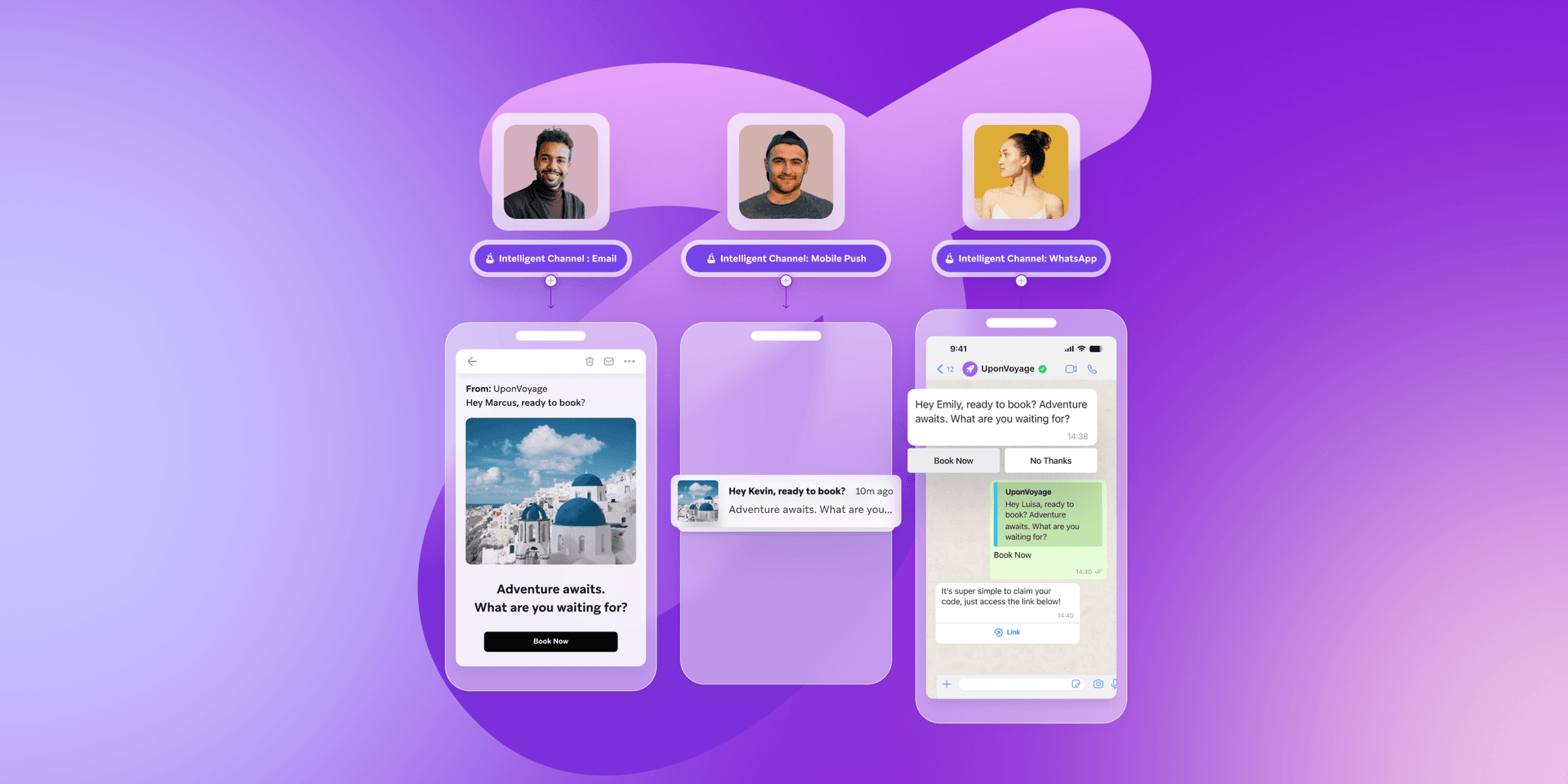 Images of three customers showing how they each receive a different message