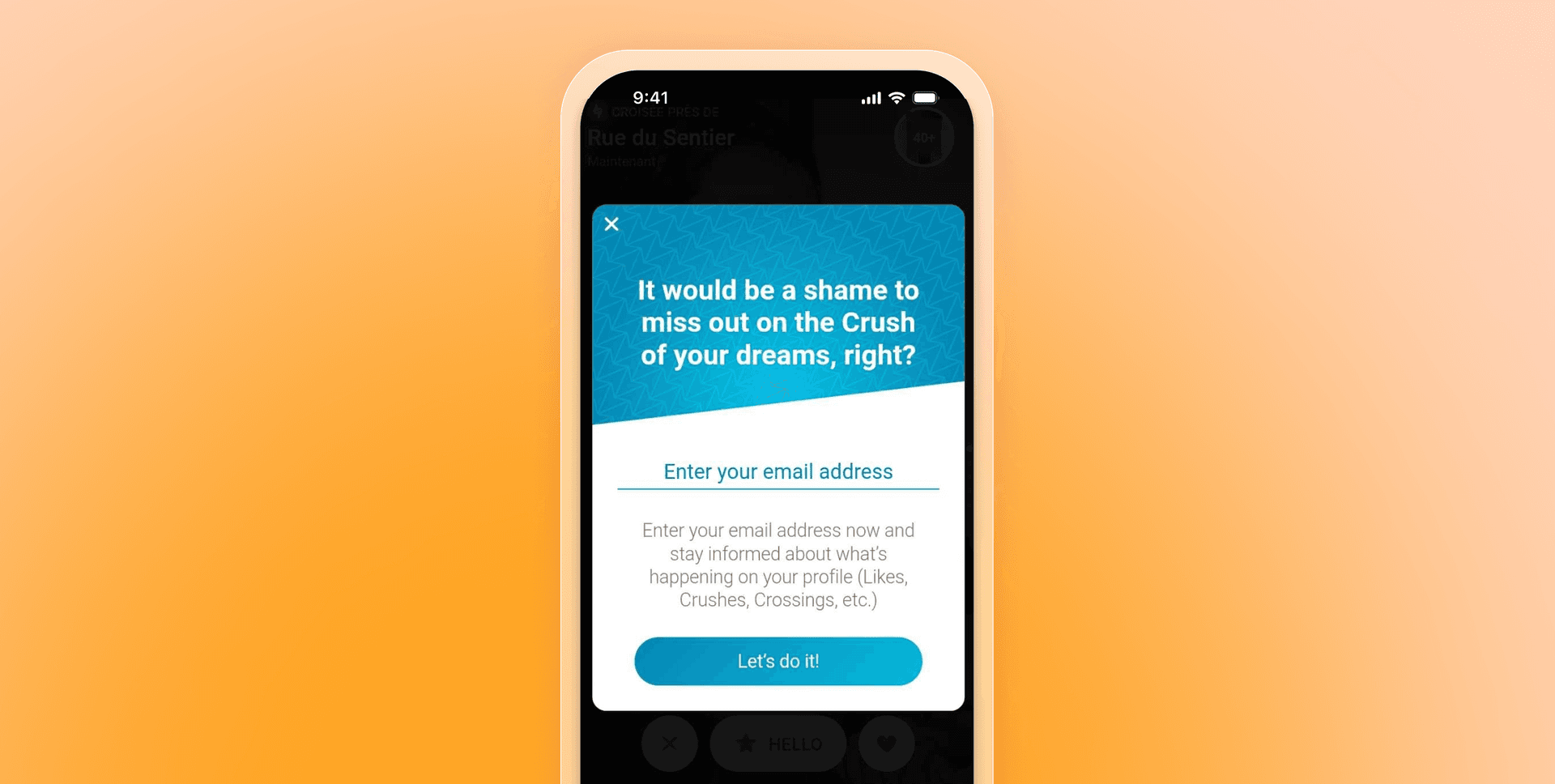 a phone with a screen that says it would be a shame to miss out on the crush of your dreams right ?