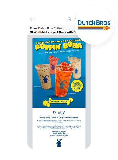 an email from dutch bros coffee advertising a new way to add a pop of flavor