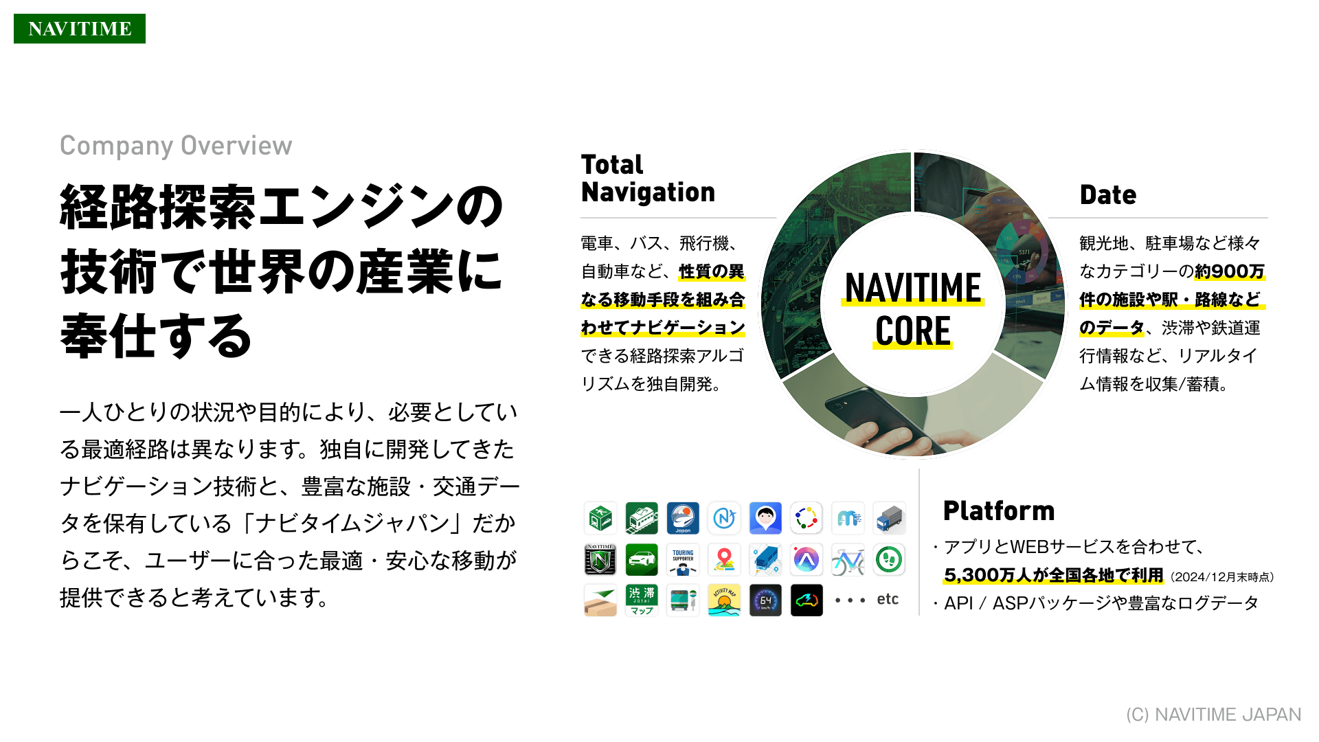 a company overview page for navtime japan