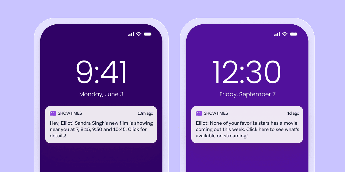 a phone with a message from showtimes on it