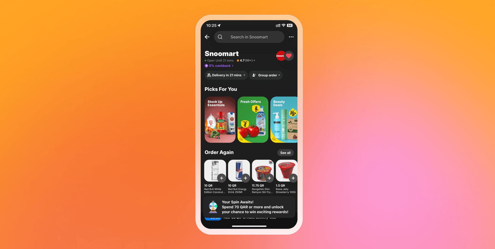 a phone is open to a page that says ' snoomart ' on it