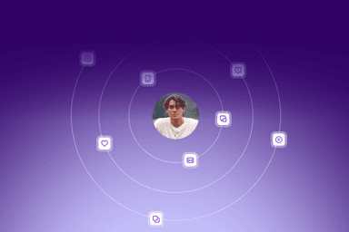 a picture of a man in a white shirt is surrounded by icons