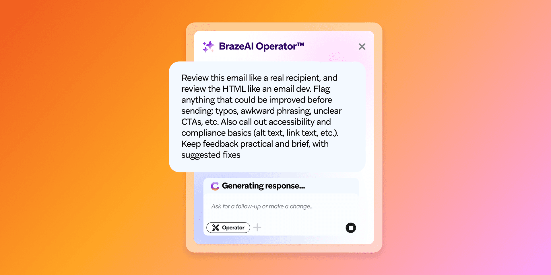 A prompt in Operator asking the LLM to review an email
