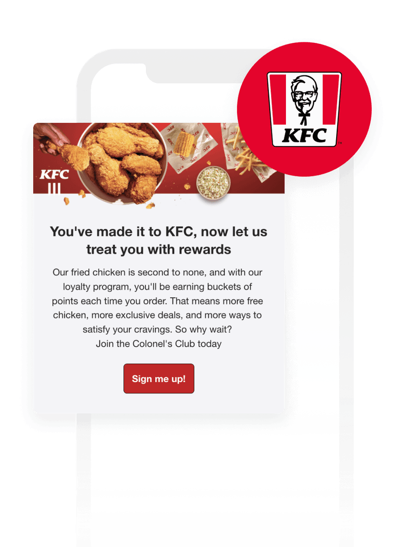 a sign up page for colonel 's club for kfc