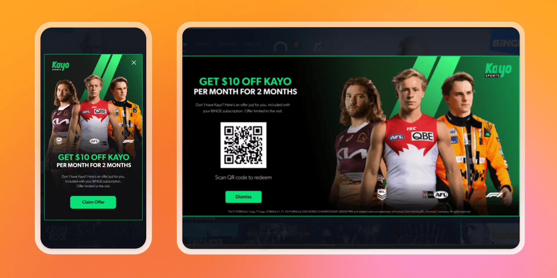 an advertisement for kayo shows a phone and a tablet