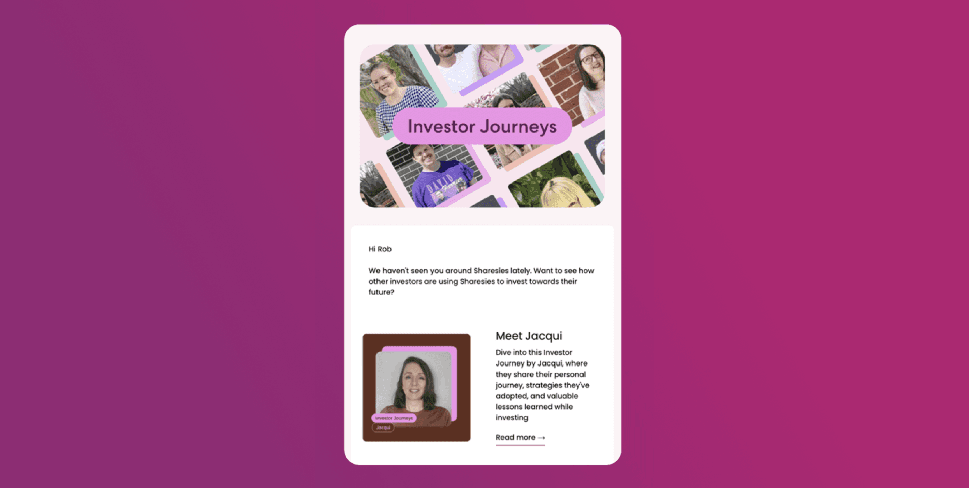 a tablet screen displays an email about investor journeys