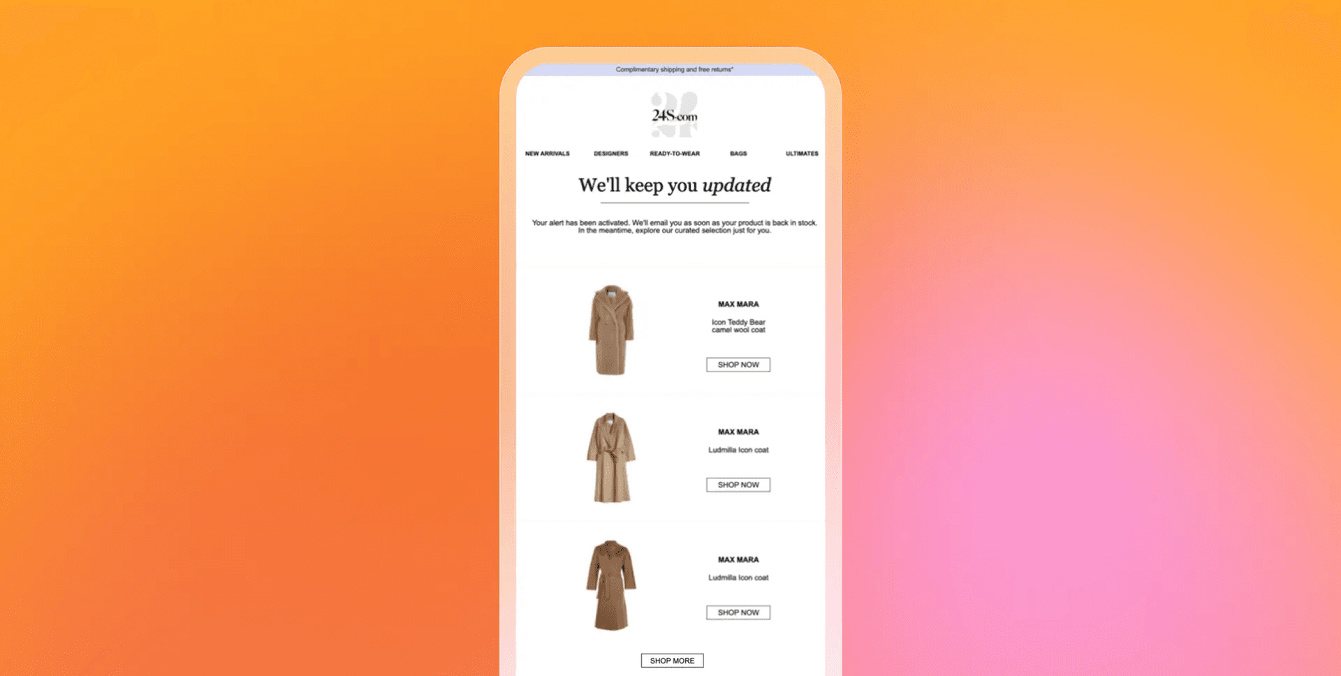 An email that says to stay updated on clothing