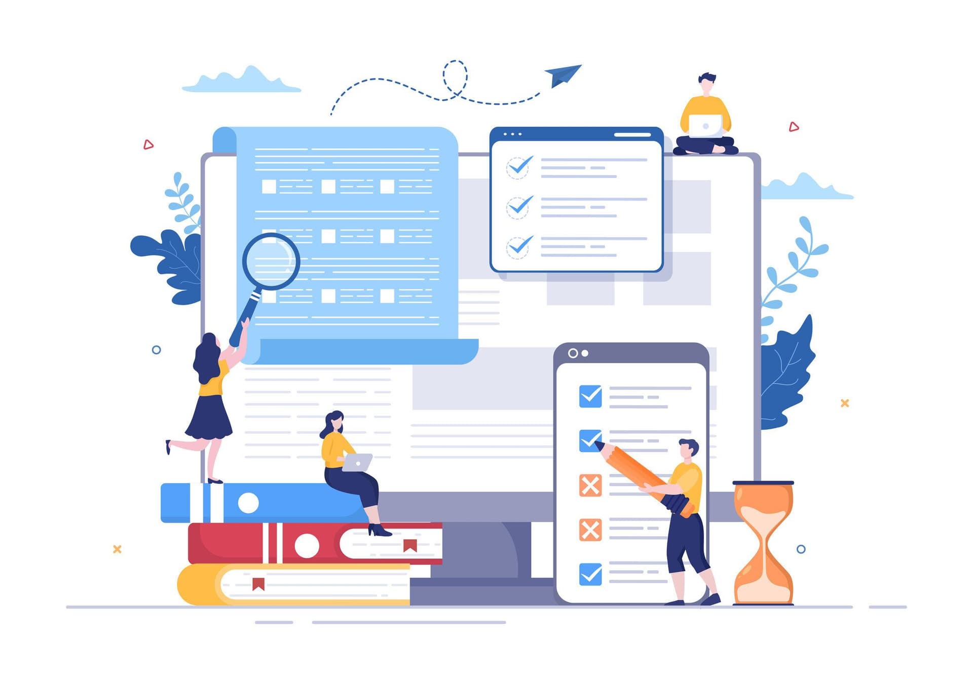 a group of people are standing around a computer monitor .