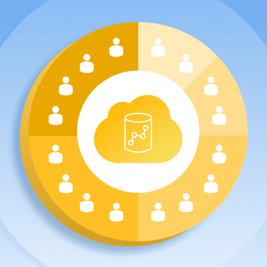 a yellow circle with people and a cloud in the middle