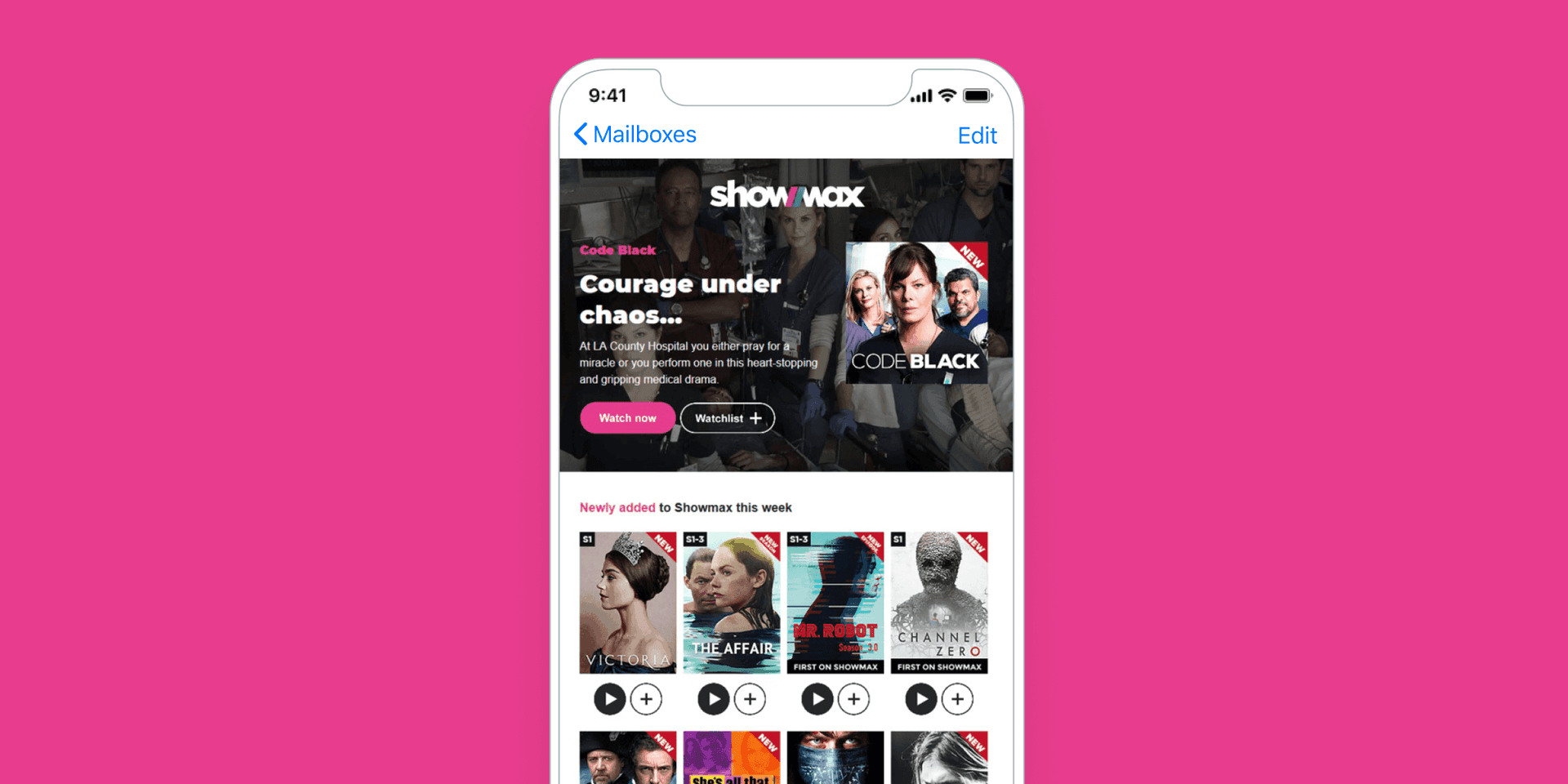 um telefone com o aplicativo showmax