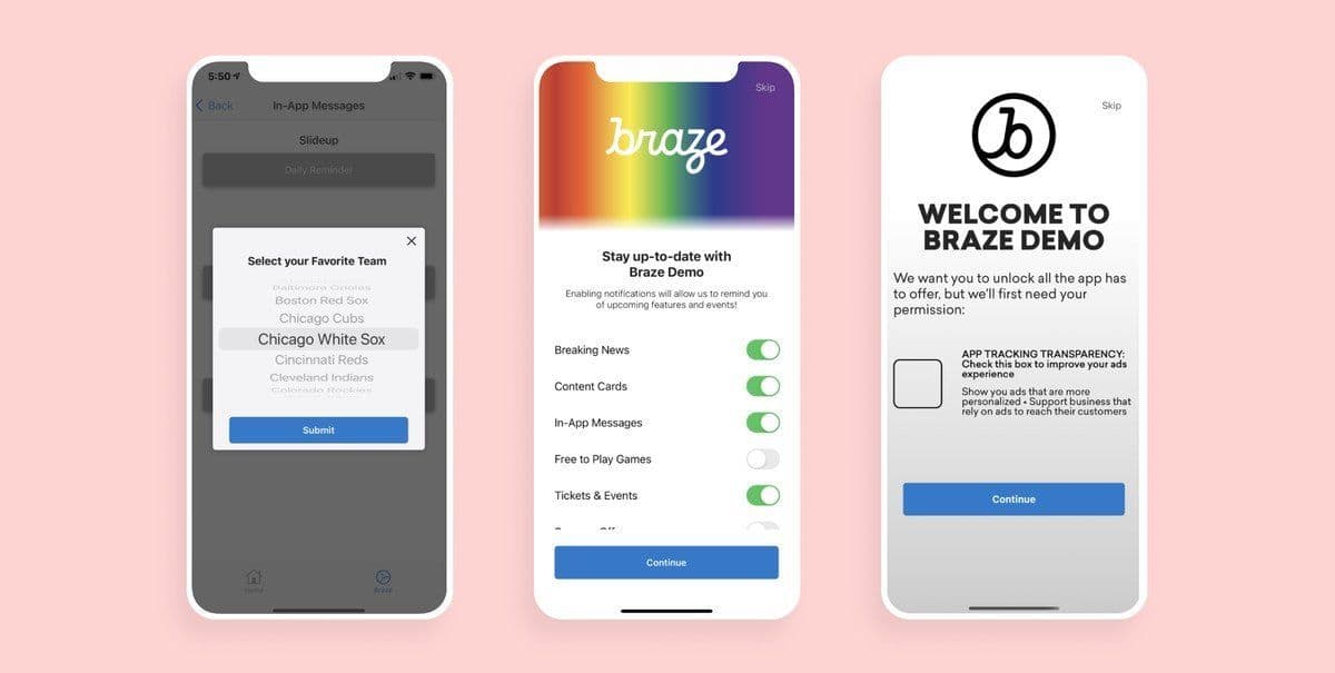 a screenshot of a braze demo app on a phone .