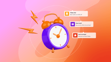 a purple alarm clock with a lightning bolt behind it