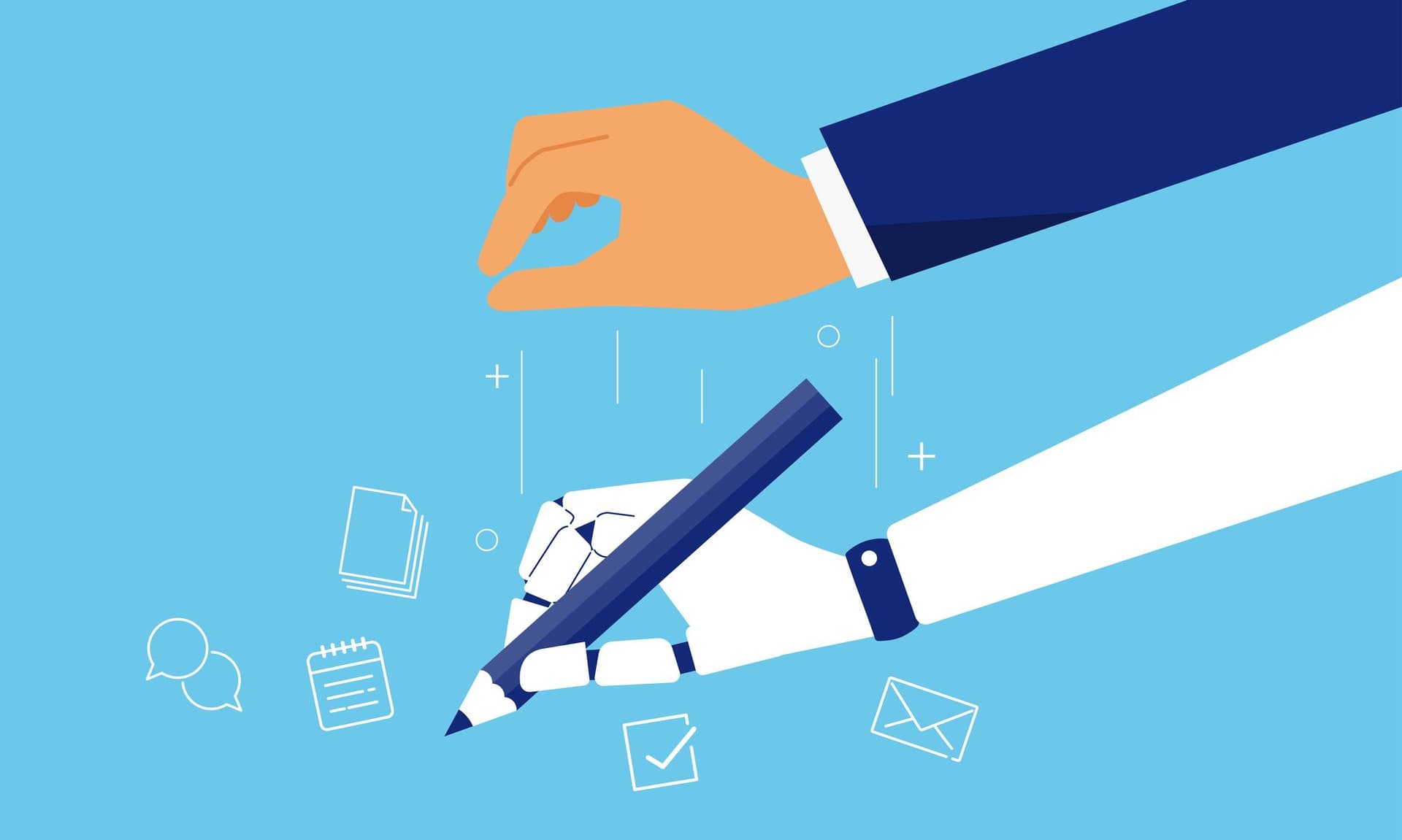 a robotic hand is writing on a piece of paper with a pencil .