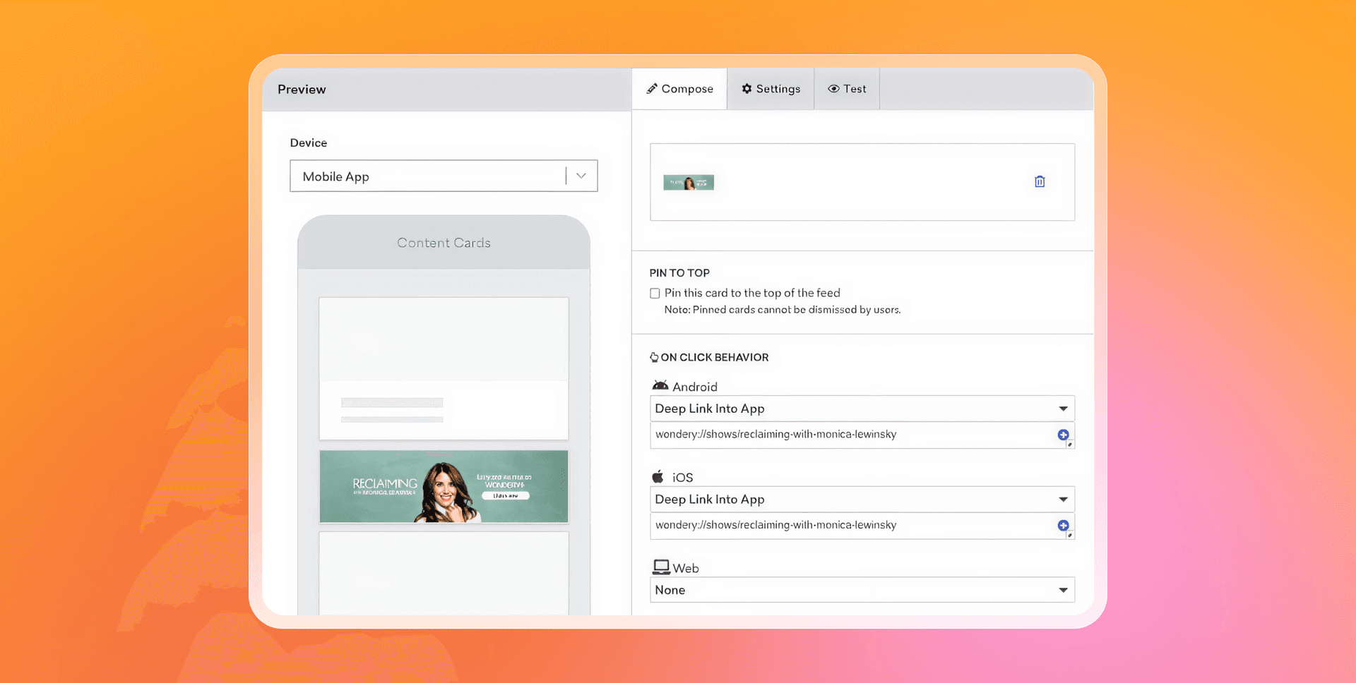 a screenshot of a content card being created on a phone .