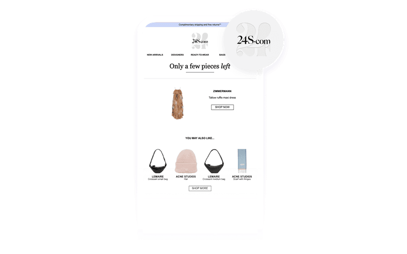 an email from 24s.com shows a few pieces left