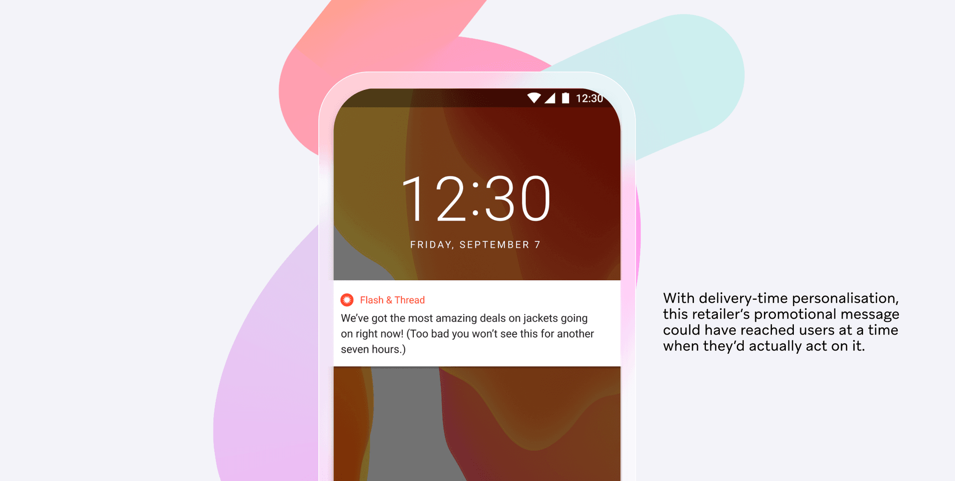 a phone displays the time as 12:30 on friday september 7th
