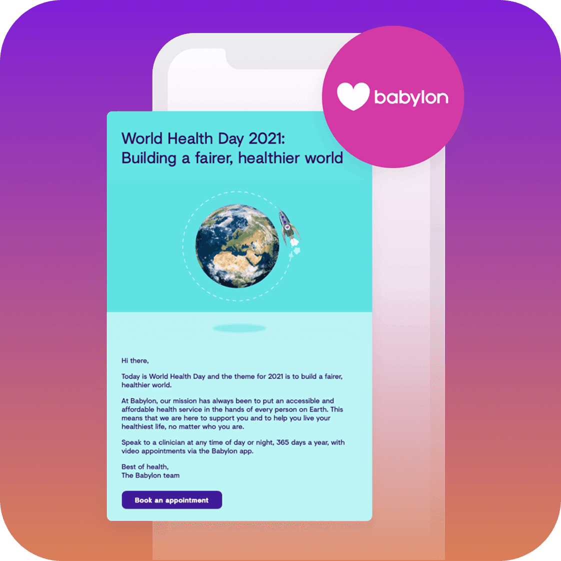 a phone screen displays a message for world health day 2021