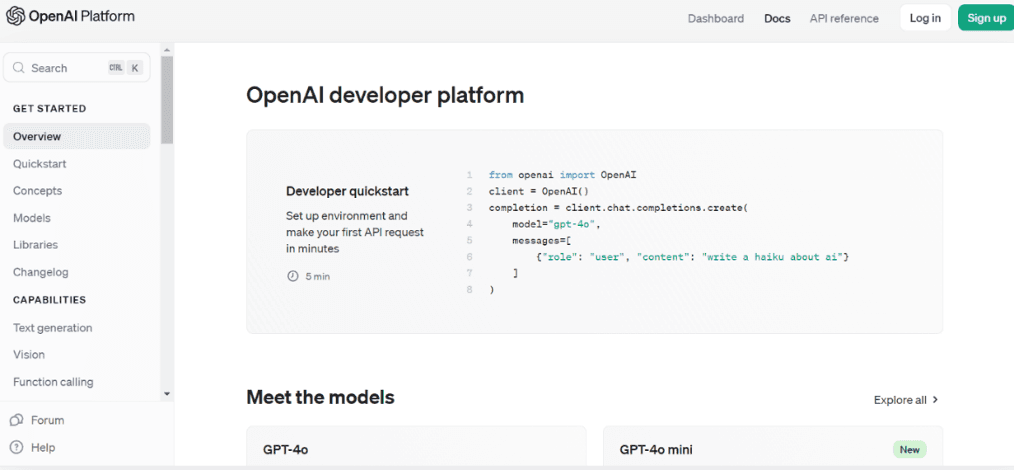 a screenshot of the openal developer platform website