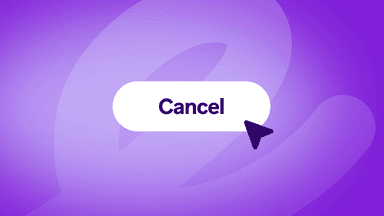 a purple background with a white button that says cancel