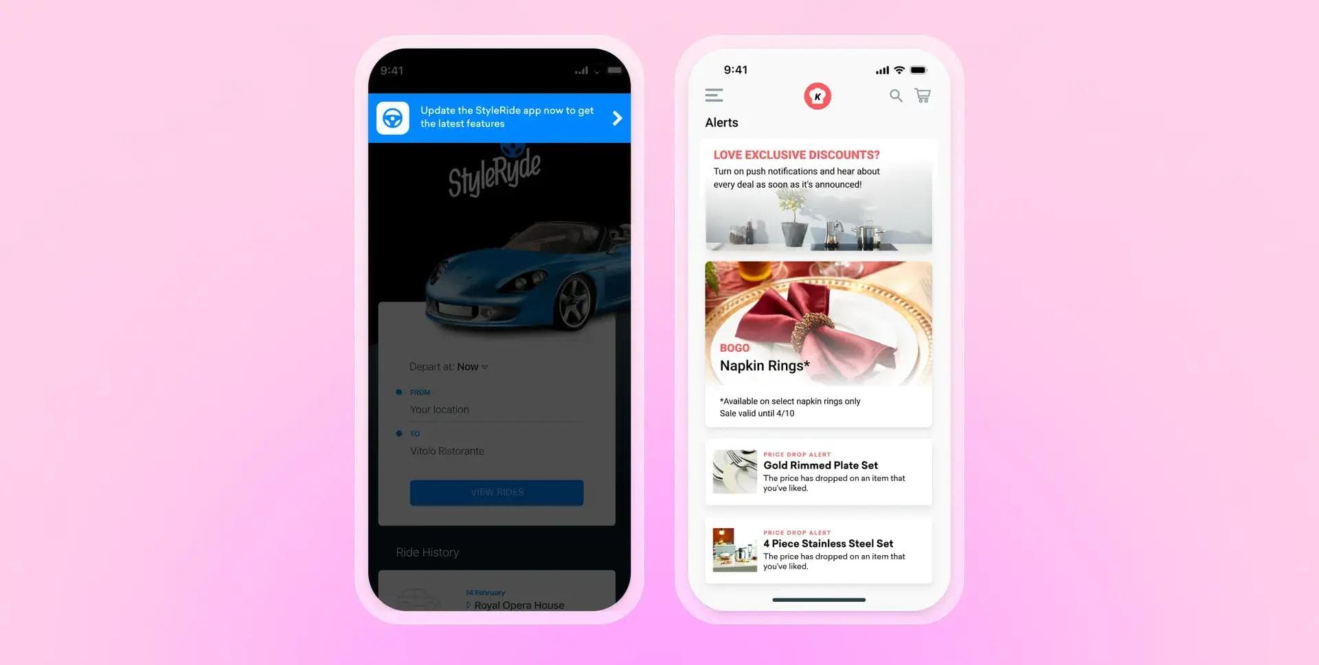 a couple of cell phones sitting next to each other on a pink background .