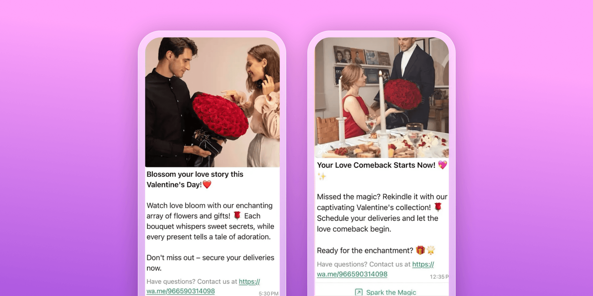 a couple of valentine 's day advertisements on a phone screen