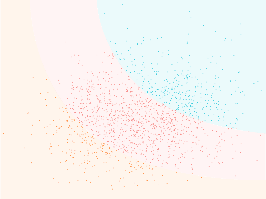 a white background with pink and blue dots on it