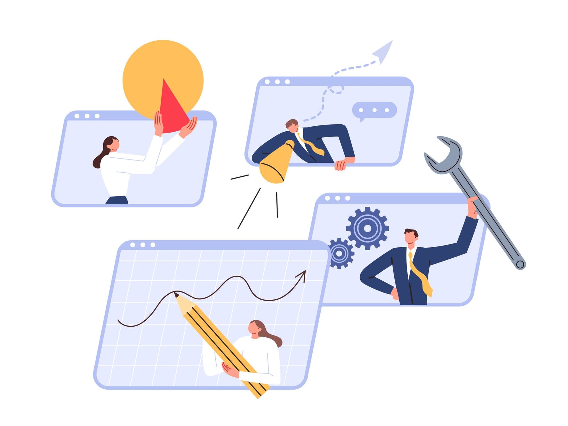 a group of people are working on a project together .