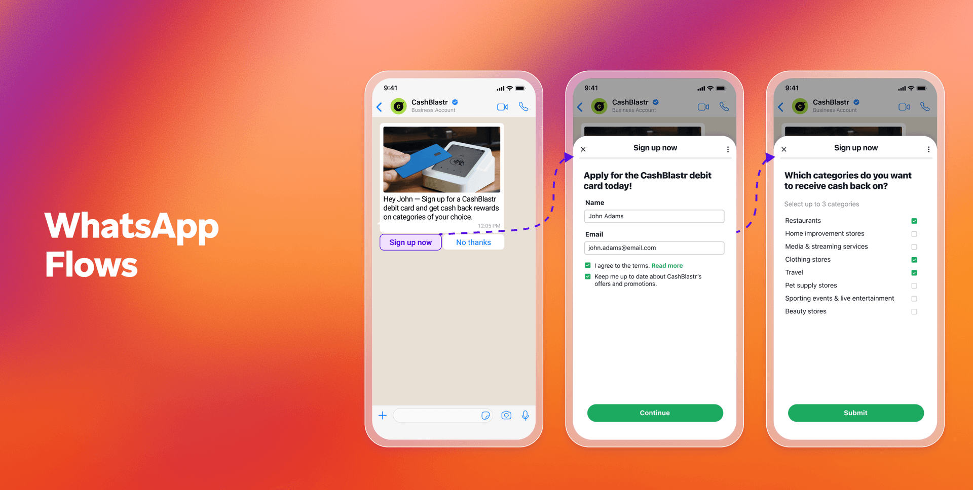 a screenshot of a whatsapp flow showing how to sign up