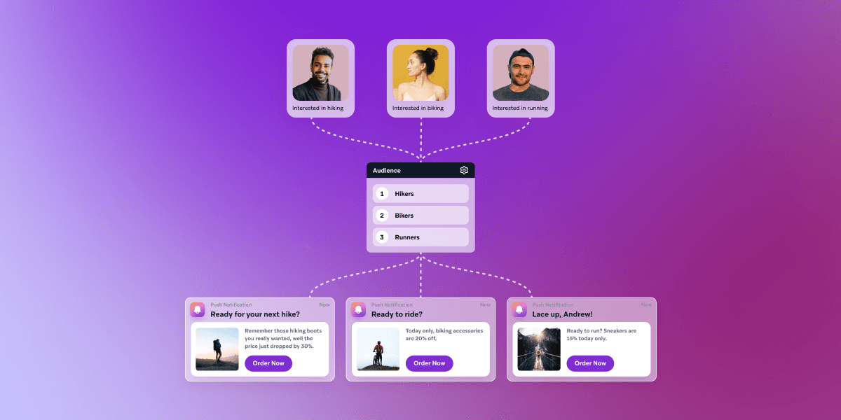 a purple background with a bunch of icons on it