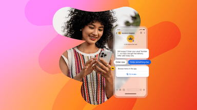 a woman is looking at her phone which says order now