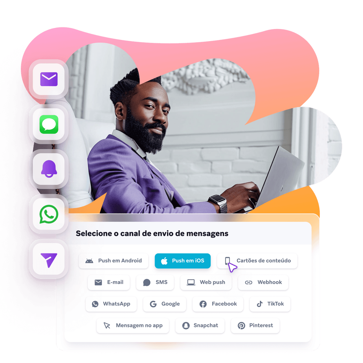 a man in a purple suit is using a laptop