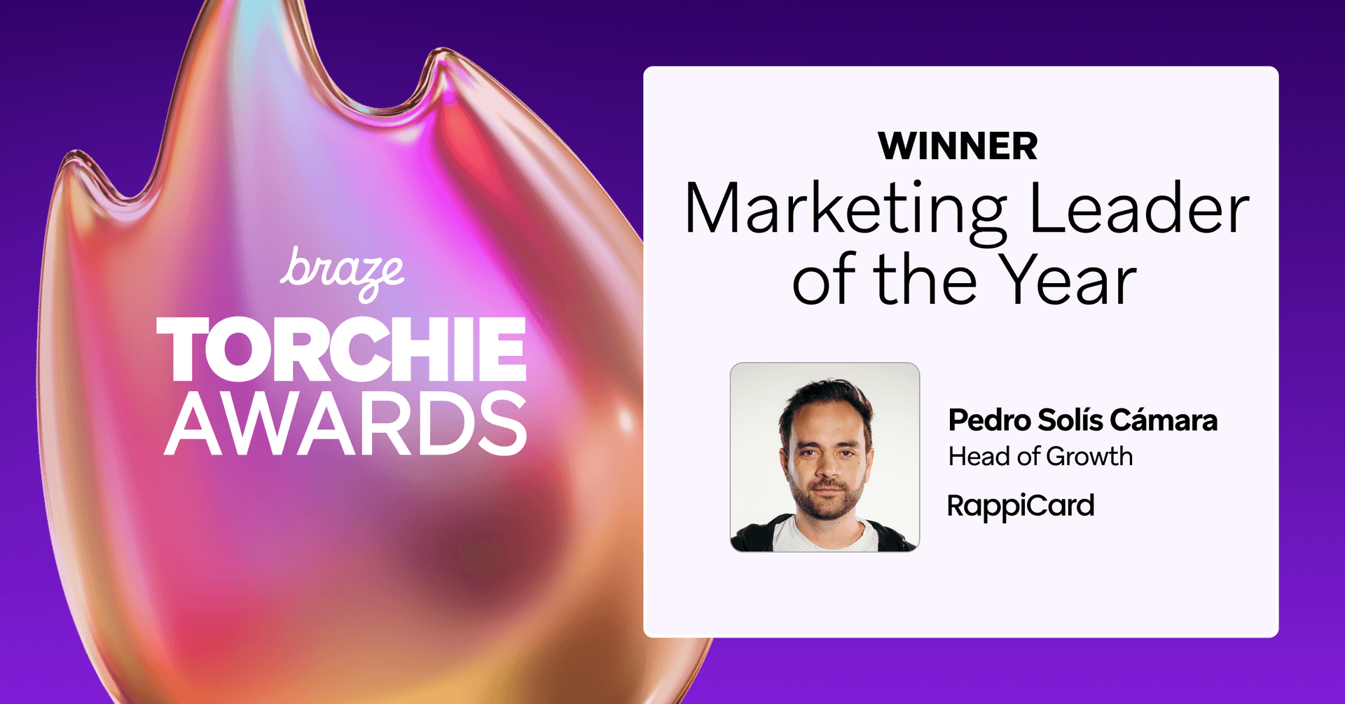 a poster for the braze torchie awards with a picture of pedro solis camara