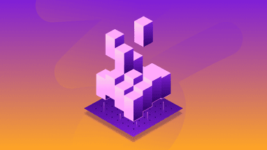 an isometric illustration of a purple and orange background