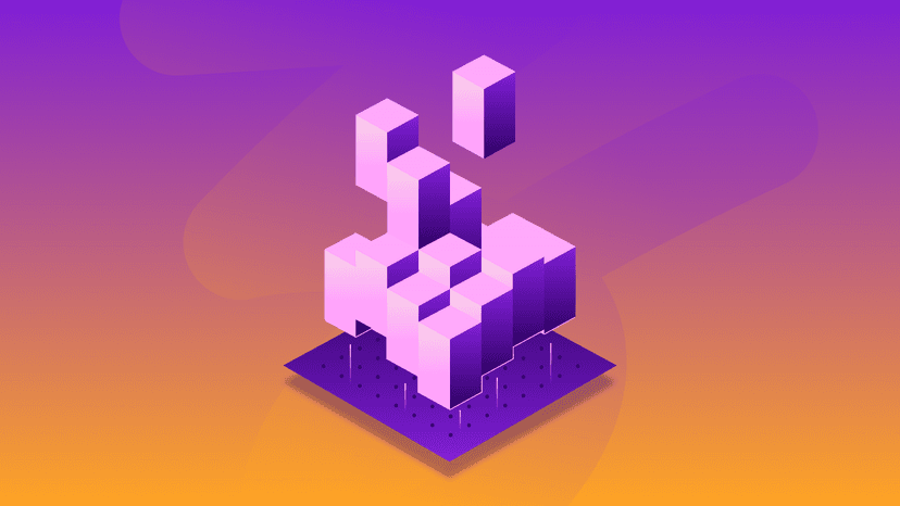 an isometric illustration of a purple and orange background